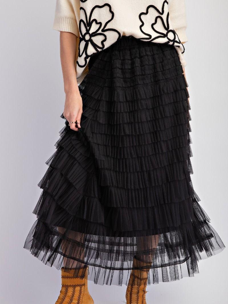 Women's Elegant High Waist Skirt with Mesh Layer and Contrast Lace - Premium Knit Material for All Seasons - Womenswear, Blouse