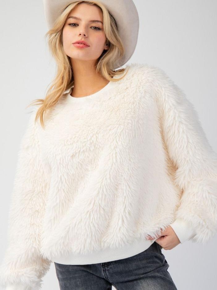 ALL OVER SHERPA PULLOVER, DROPPED SHOULDERS, fall sweater