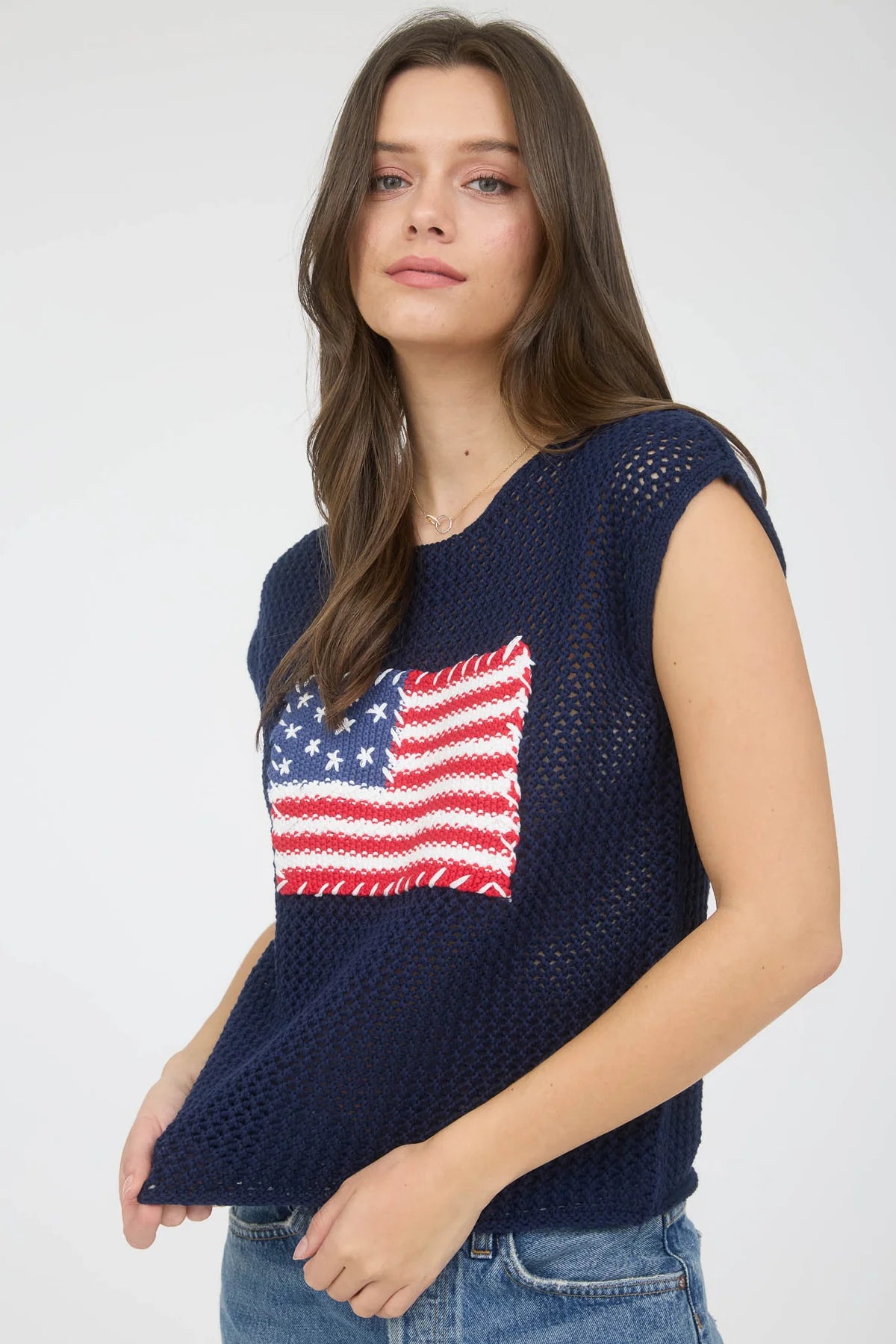 American Flag Crochet Knit Sweater