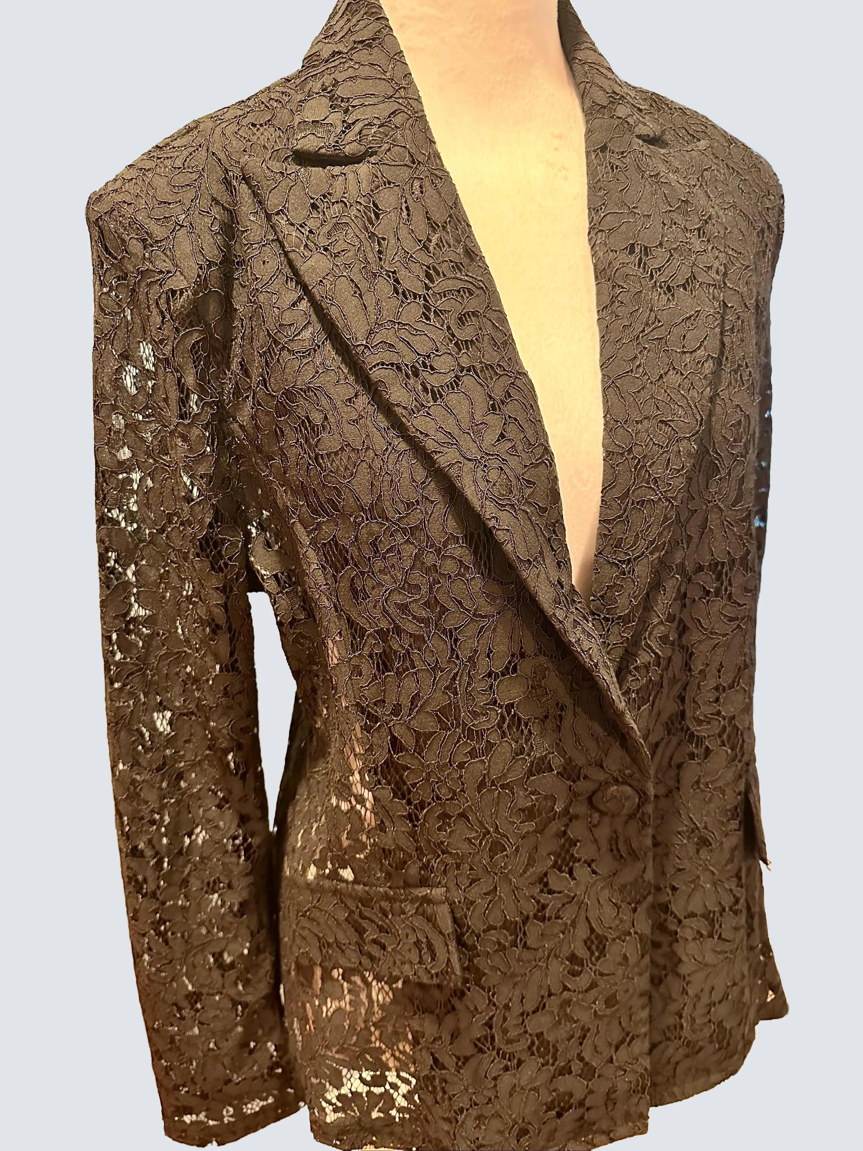 ALL LACE BLACK BLAZER, SINGLE BOTTON, SEMI SHEER BLAZER WITH LAPEL COLLAR AND LONG SLEEVES