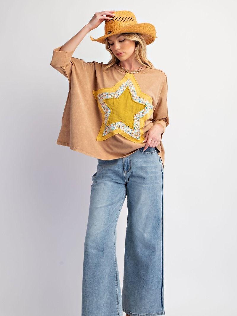 Floral Star Mineral Wash Top, Color Chai Latte long sleeve