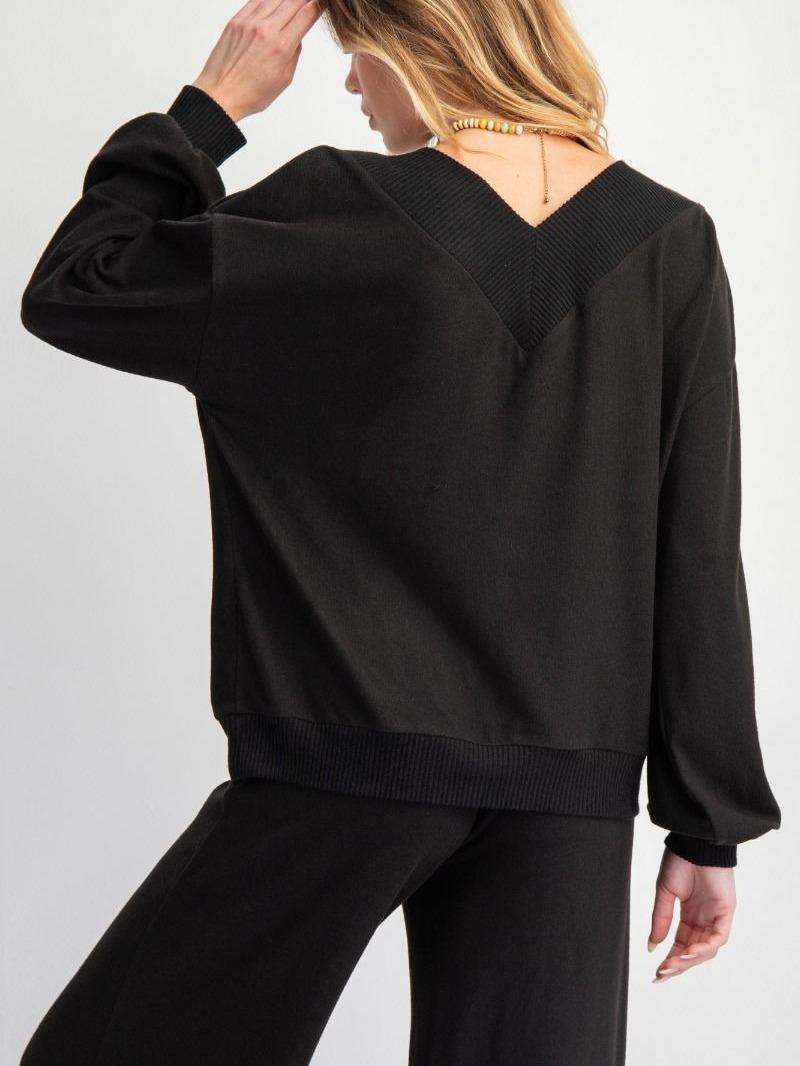 EASEL BLACK  BRUSHED HACCI LOUNGE PANTS, MATCHING SET, WIDE STRAIGHT LEG, RELAXED AND LOOSE FIT