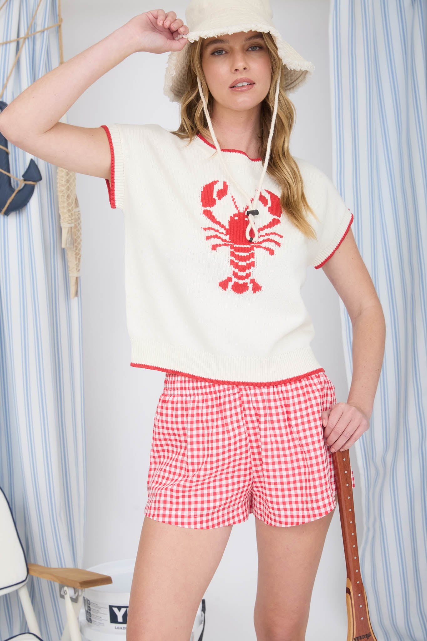 Knit Lobster Short Sleeve Top