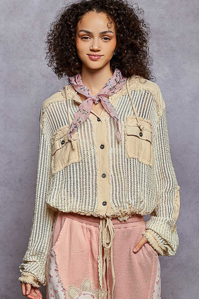 Pol Jacket Open Knit Button Down