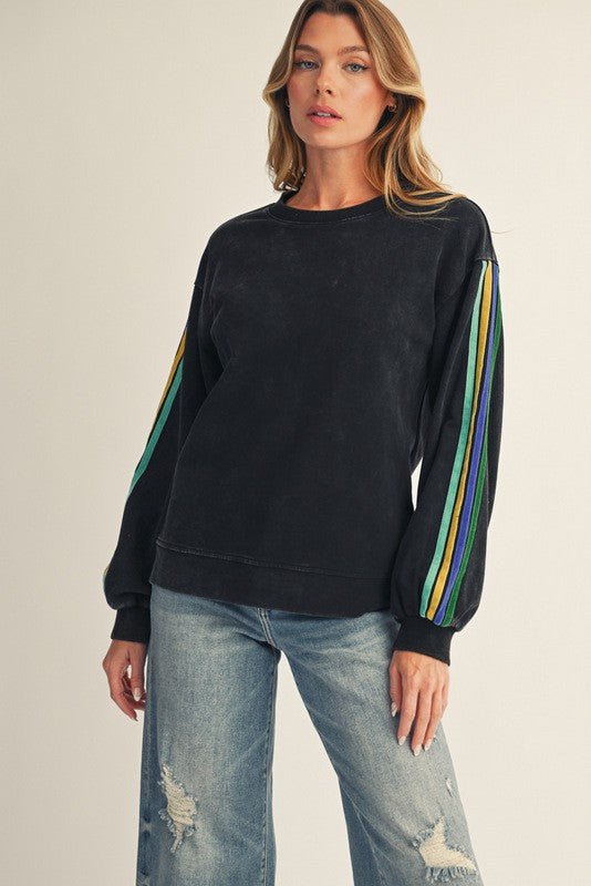 Velvet Tape Trim Accent Washed Sweatshirts