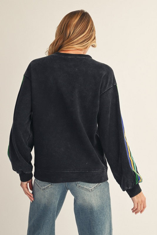 Velvet Tape Trim Accent Washed Sweatshirts