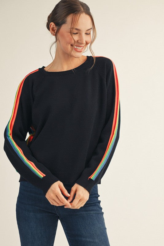 Soft Sweater with Rainbow Contrast Accent