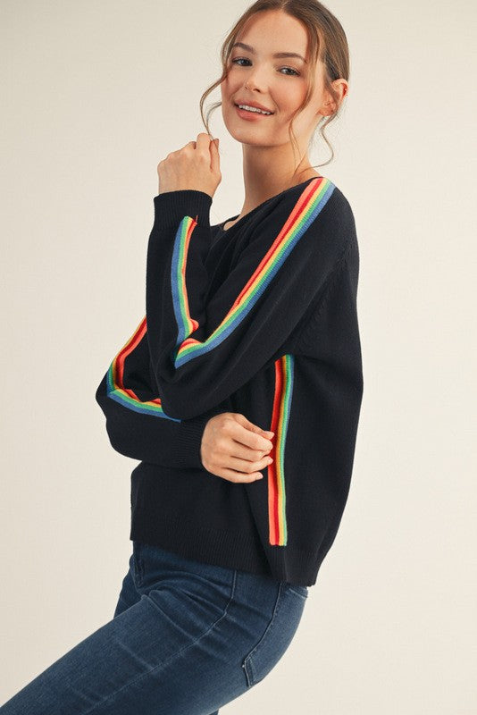 Soft Sweater with Rainbow Contrast Accent
