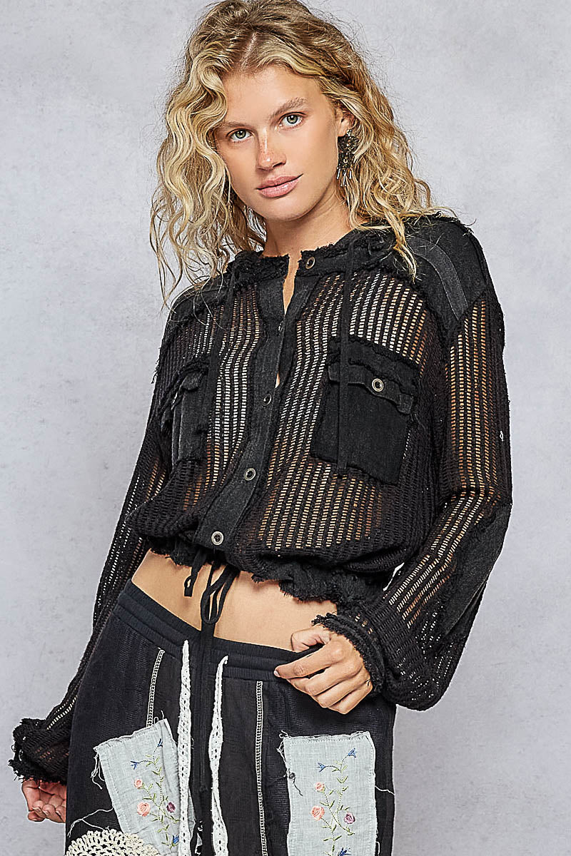 Pol Jacket Open Knit Button Down