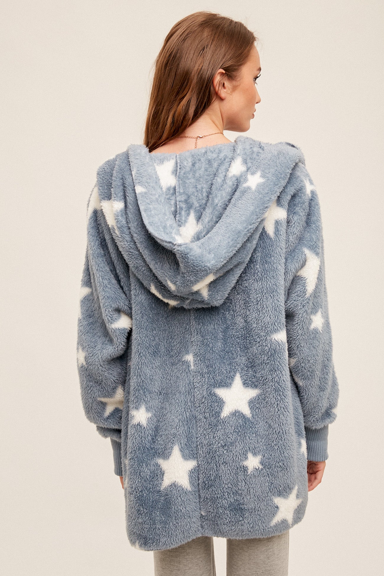 Star Print Both Sides Soft Hooded Jacket