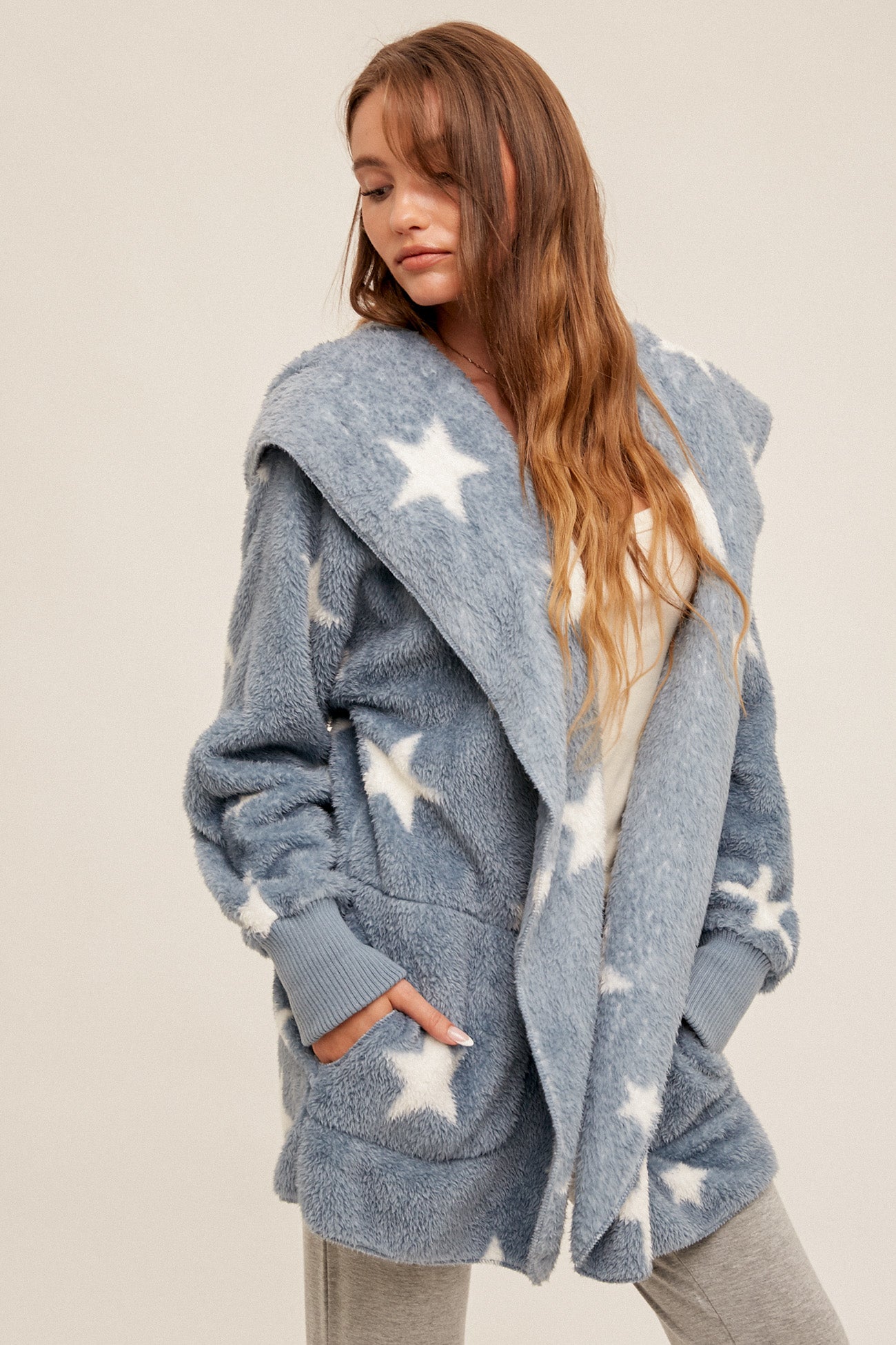 Star Print Both Sides Soft Hooded Jacket