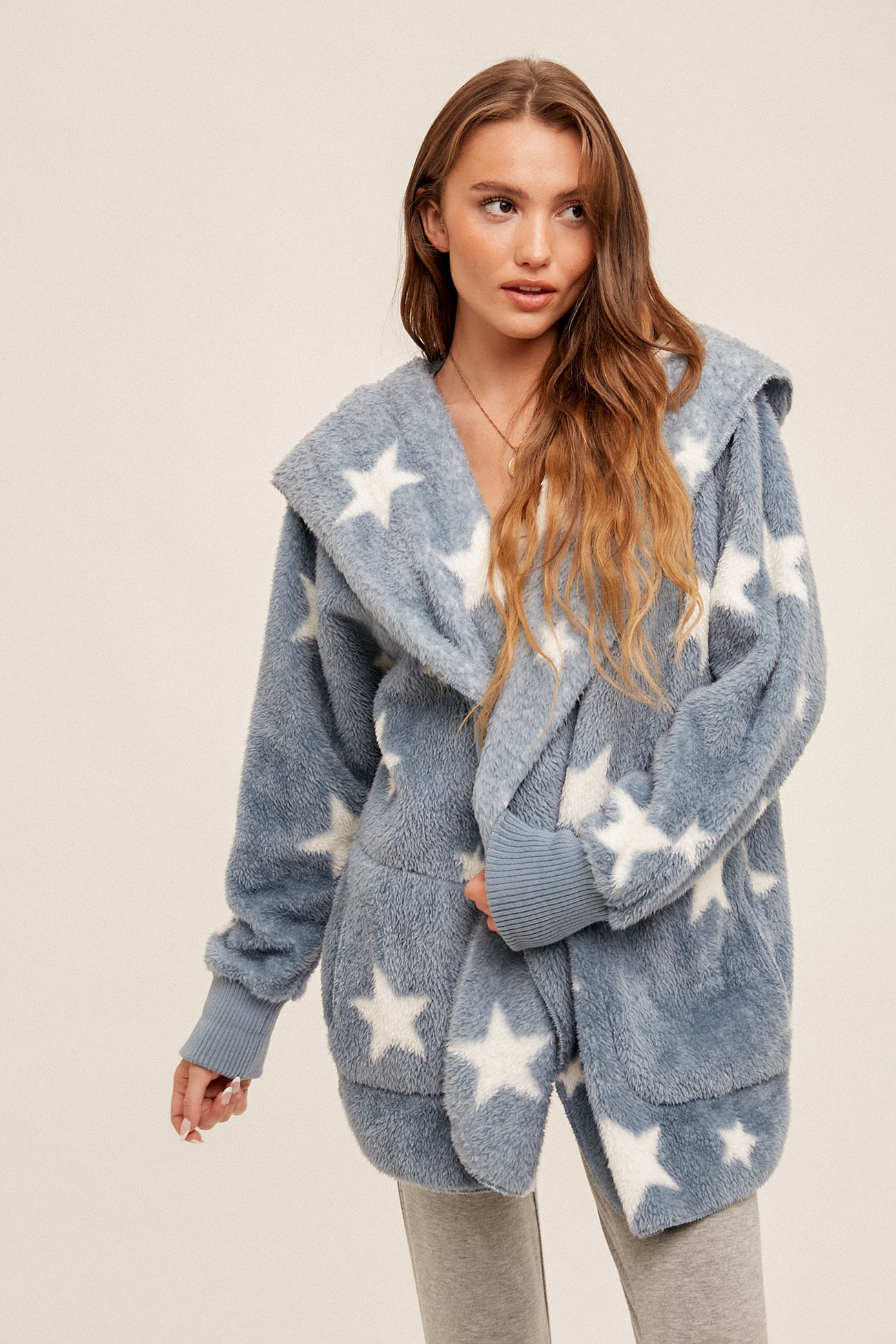 Star Print Both Sides Soft Hooded Jacket