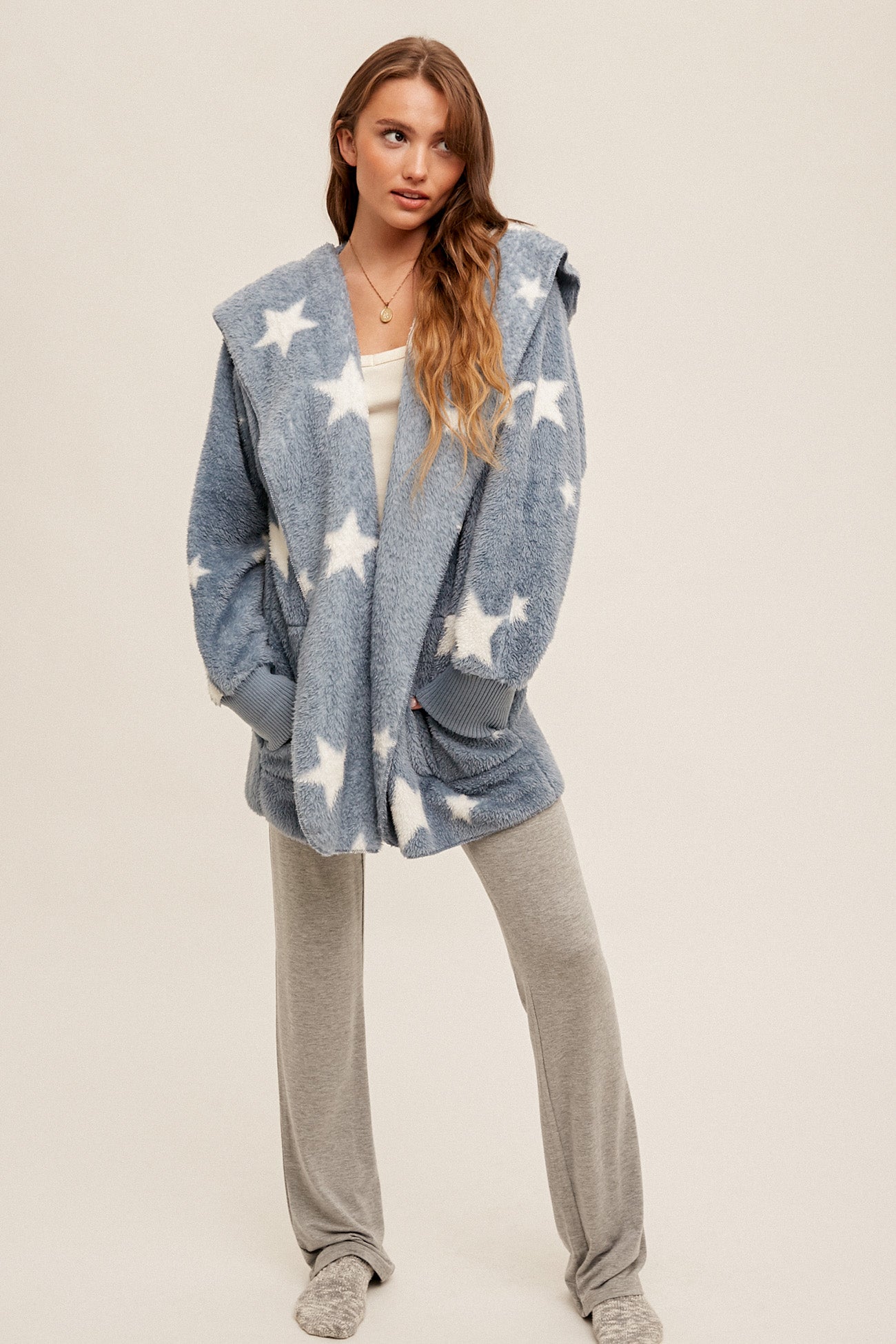 Star Print Both Sides Soft Hooded Jacket