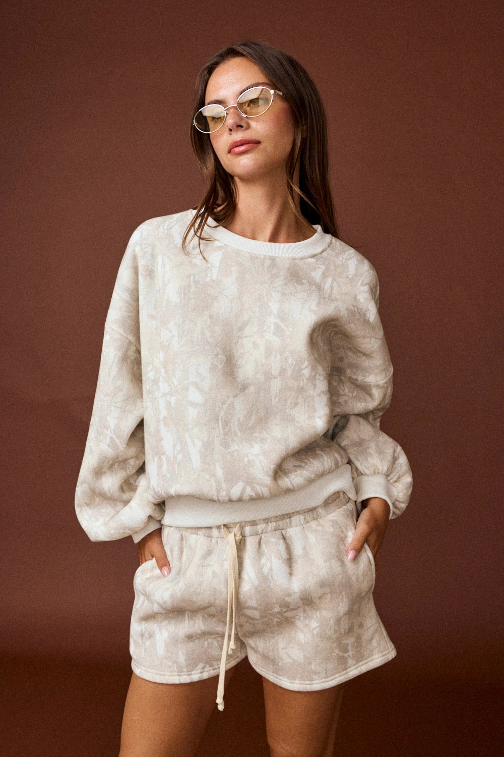 Camo Crewneck Sweatshirt and Shorts Set