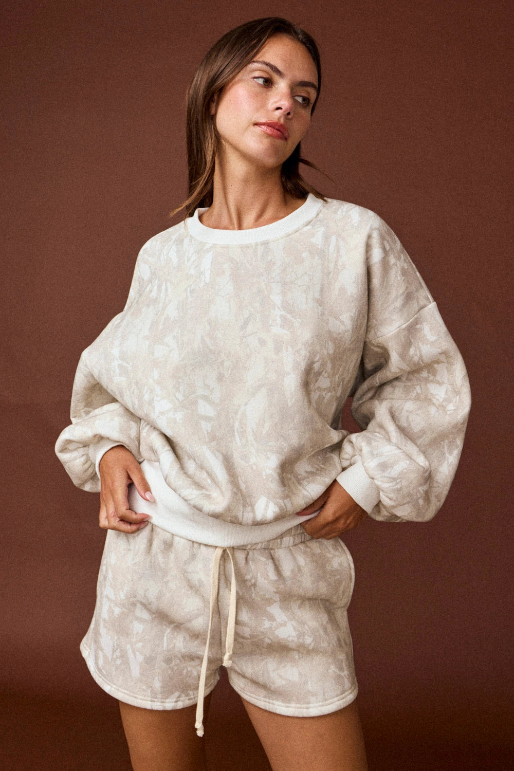 Camo Crewneck Sweatshirt and Shorts Set