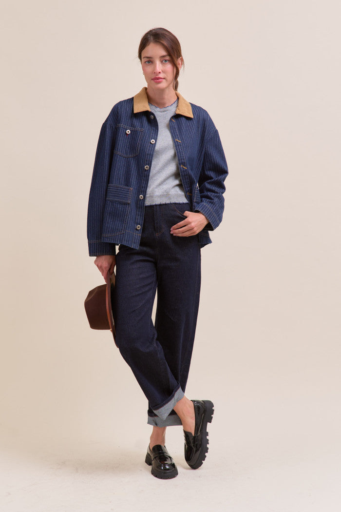 Pinstripe Denim Jacket