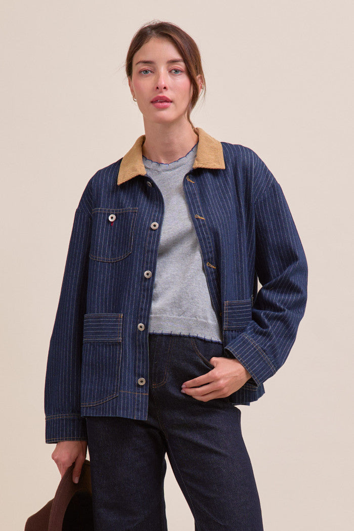 Pinstripe Denim Jacket