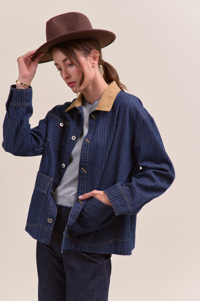 Pinstripe Denim Jacket