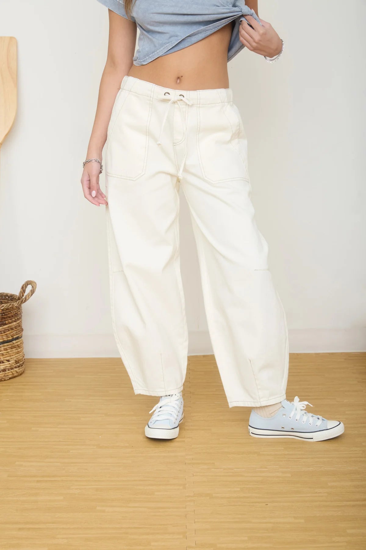 Drawstring Ecru  Baggy Pants
