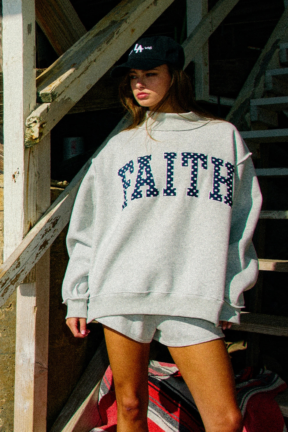 Faith Embroidered Polka-Dot Mock Neck Sweatshirt