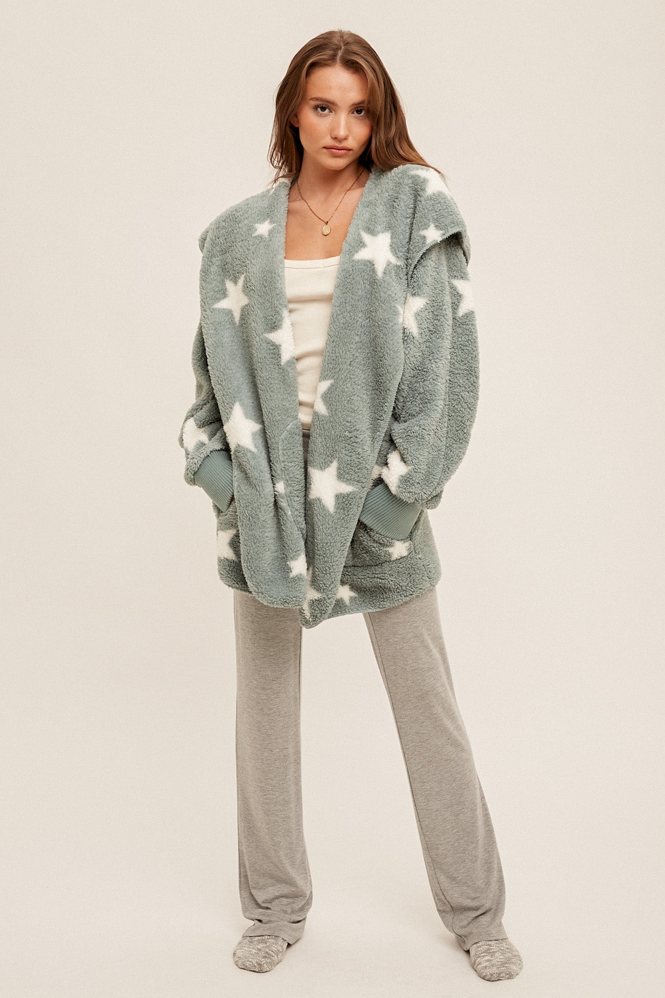 Star Print Both Sides Soft Hooded Jacket