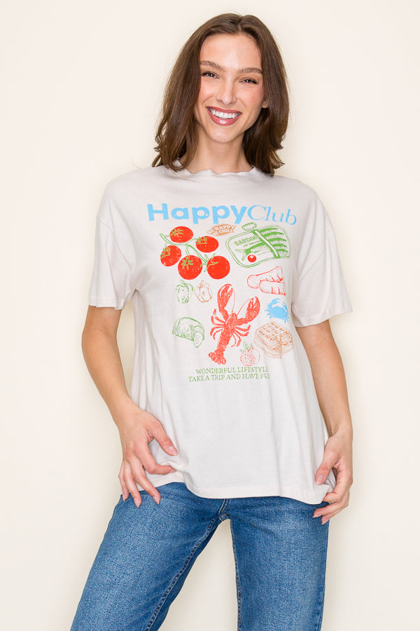 Happy Club Foodie Oversized Graphic Top