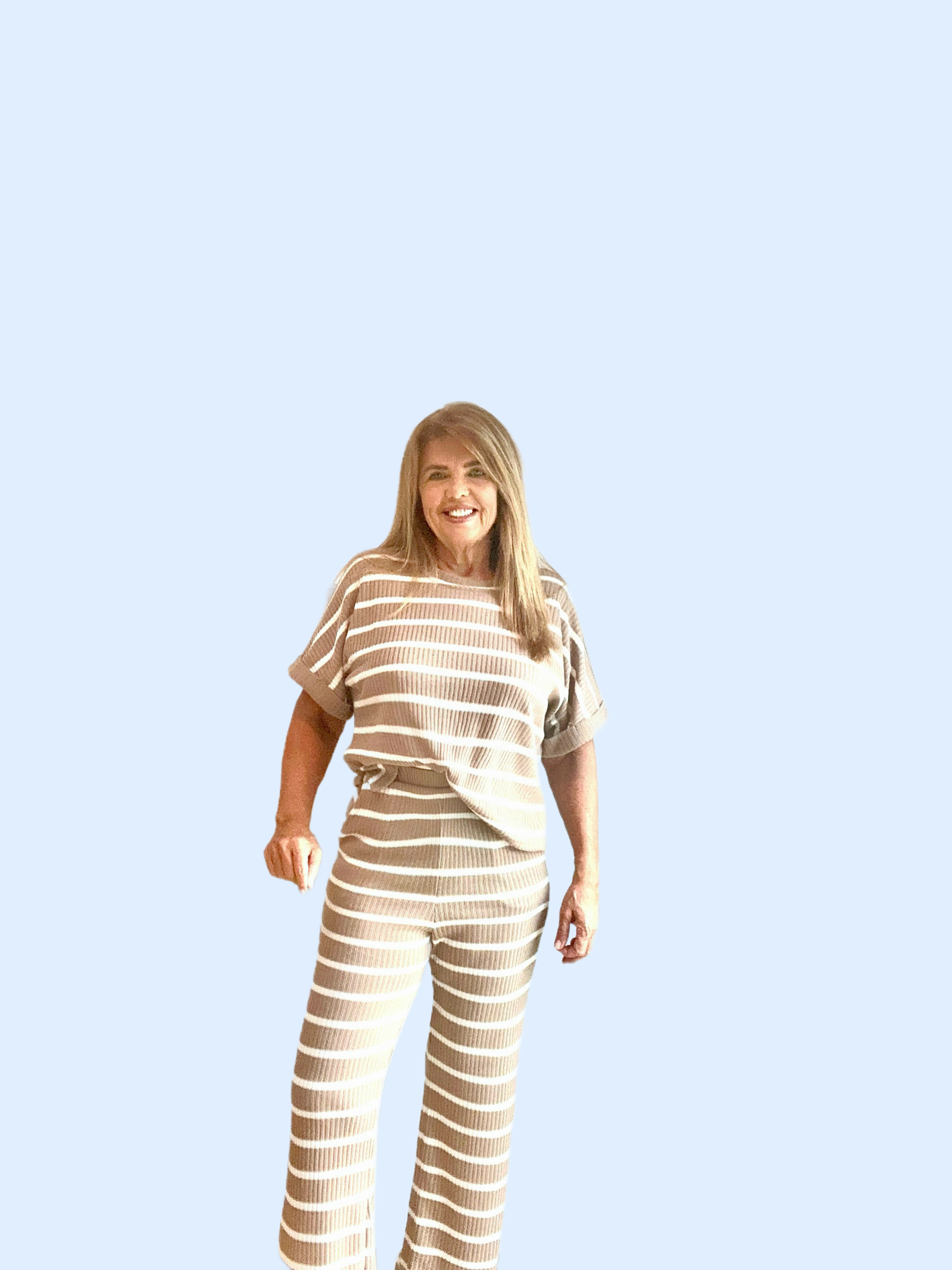 Stripe Casual Top and Pants Set Loungewear