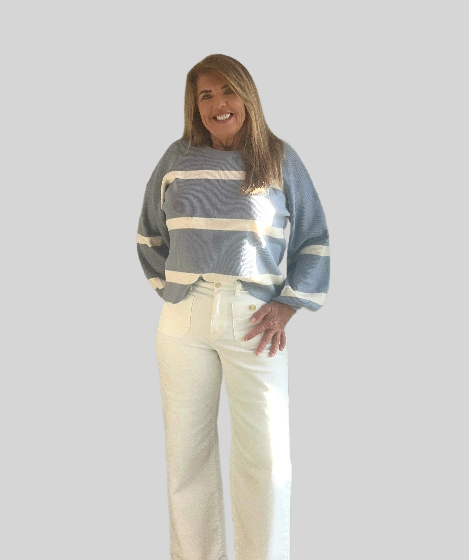 Dusty Blue Two Tone Loose Knit Sweater