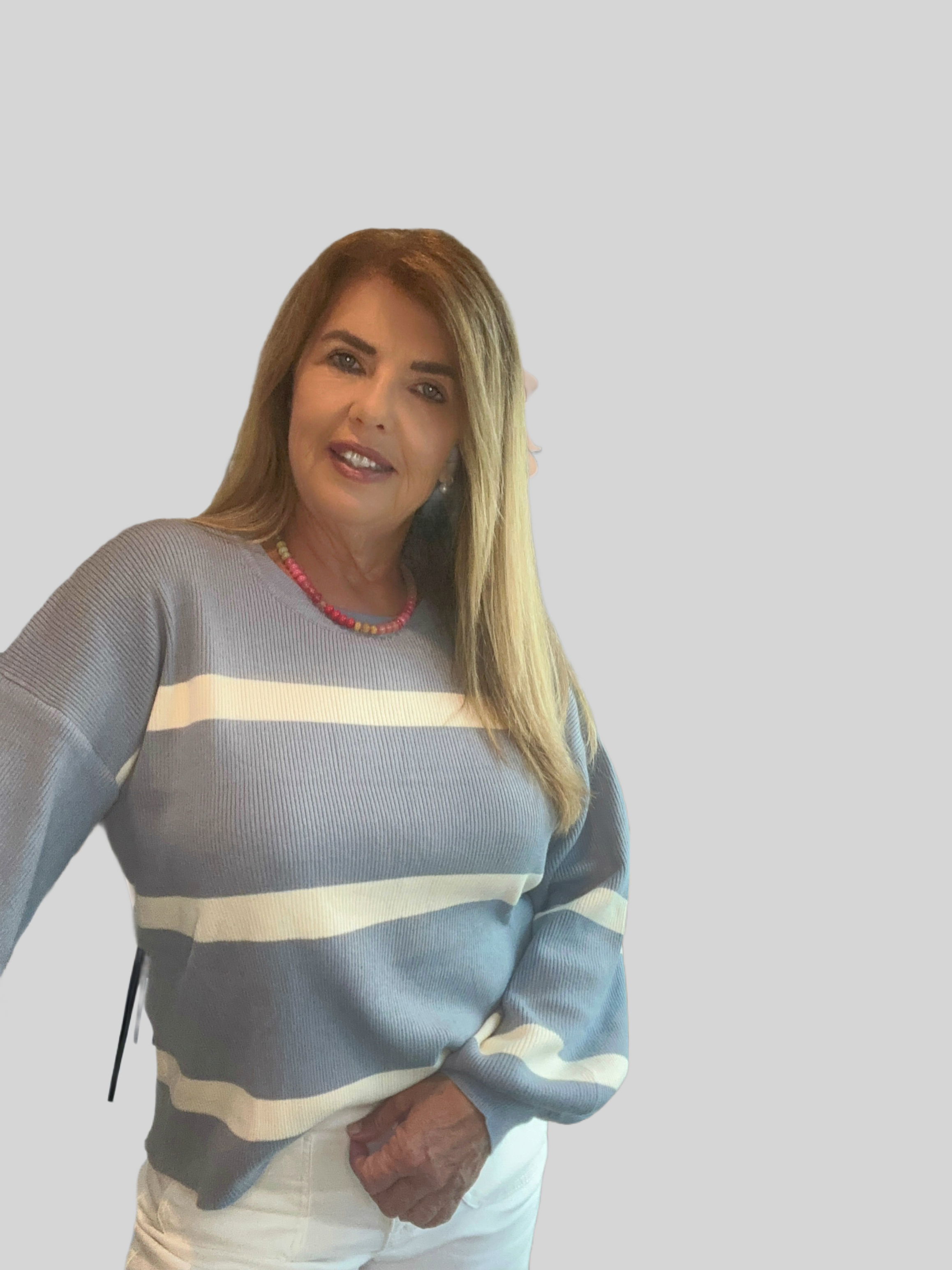 Dusty Blue Two Tone Loose Knit Sweater