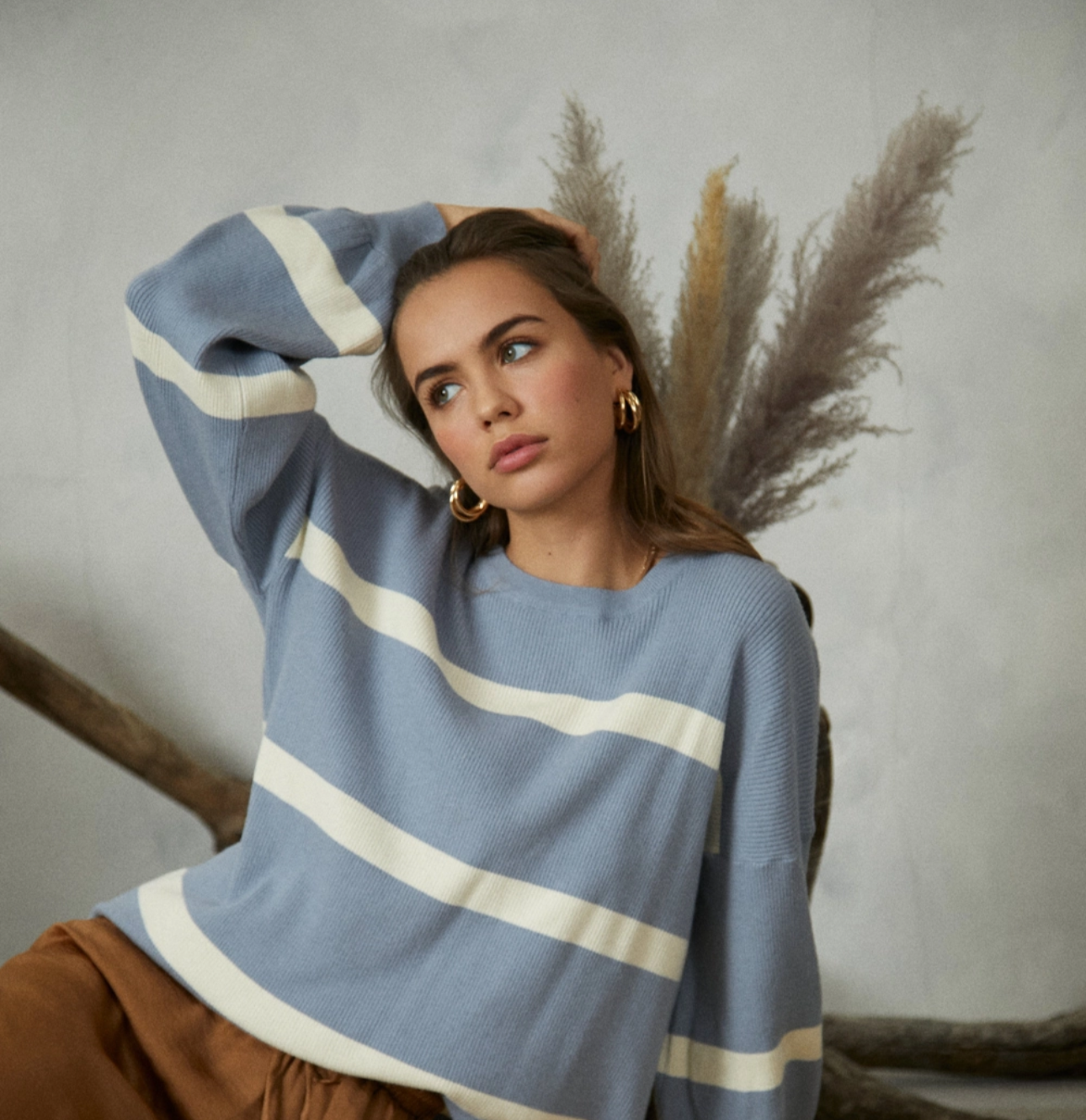Dusty Blue Two Tone Loose Knit Sweater