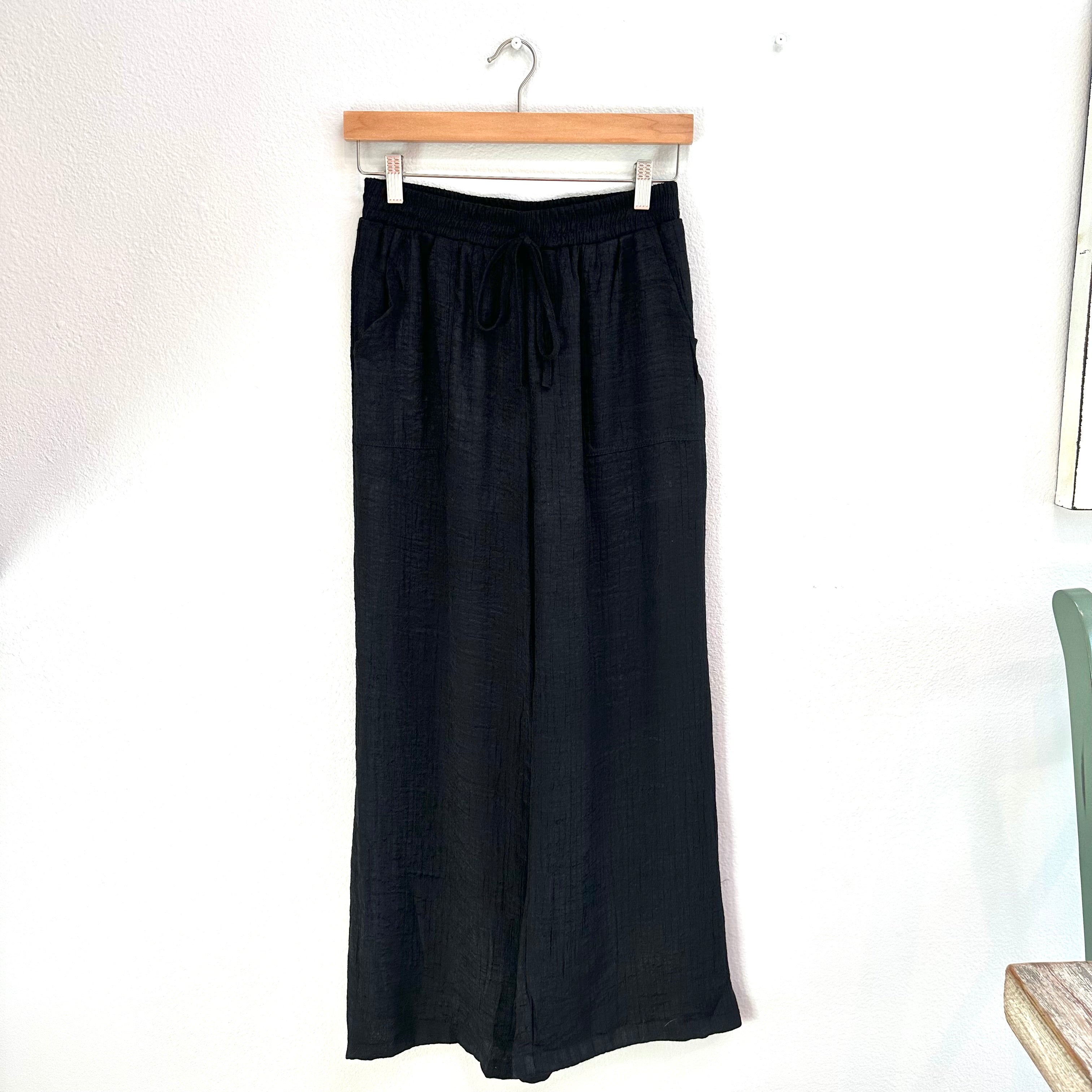 High Waist Drawstring Wide Leg Lounge Black Pants