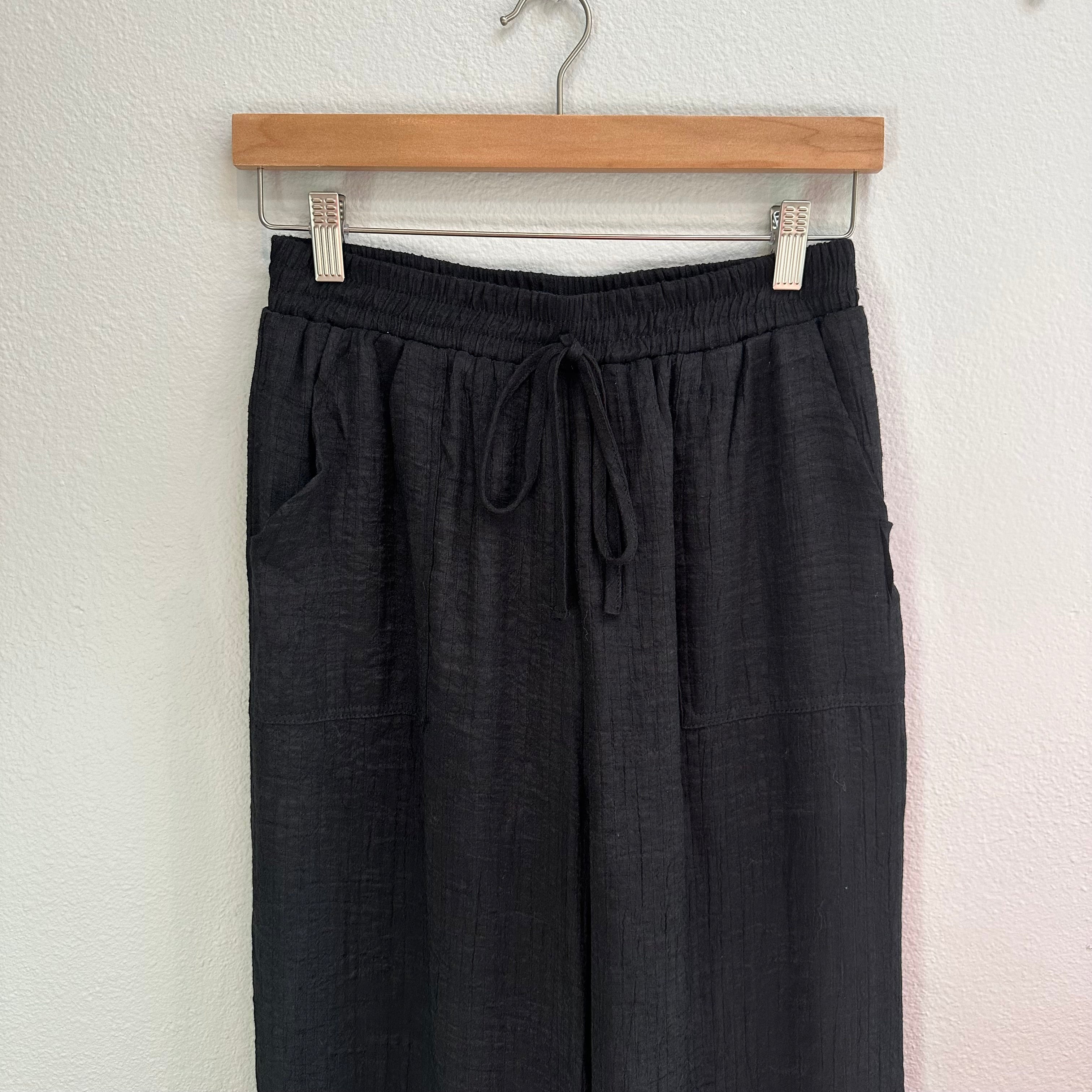 High Waist Drawstring Wide Leg Lounge Black Pants