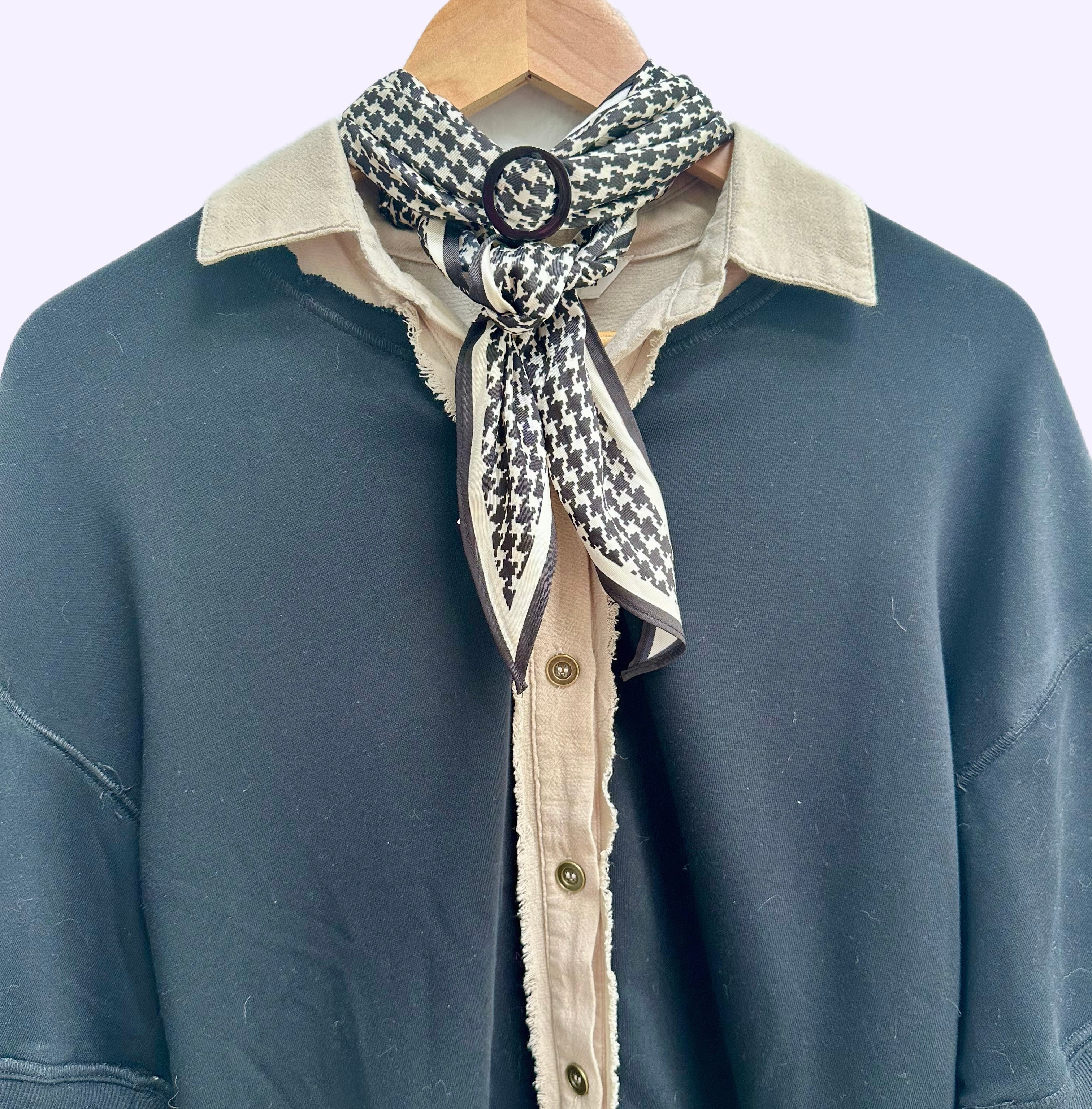 French Terry Contrast Layer Button Front Top, Bundle with beautiful scarf.