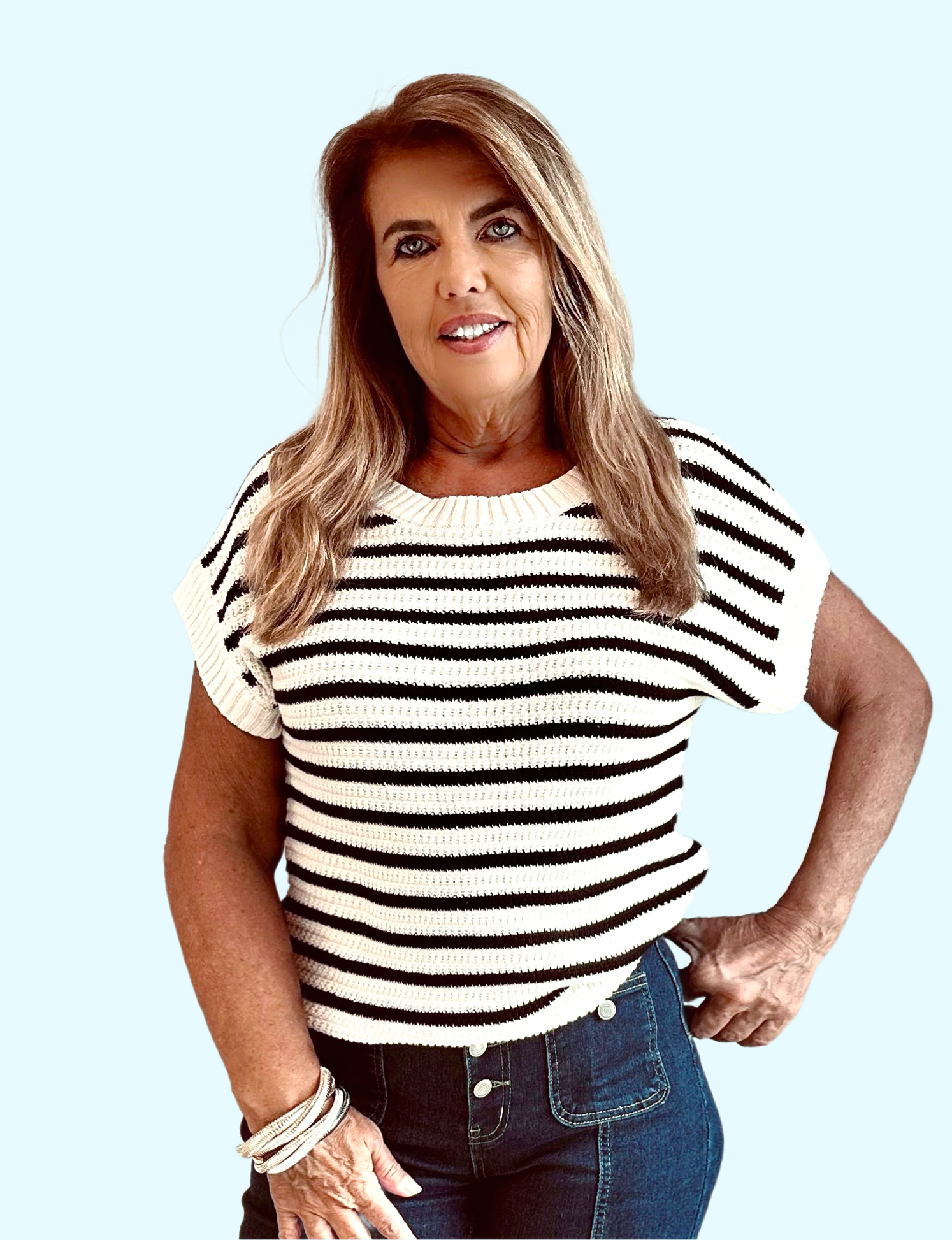 Stripe Crew Neck Short Sleeve Knit Pullover