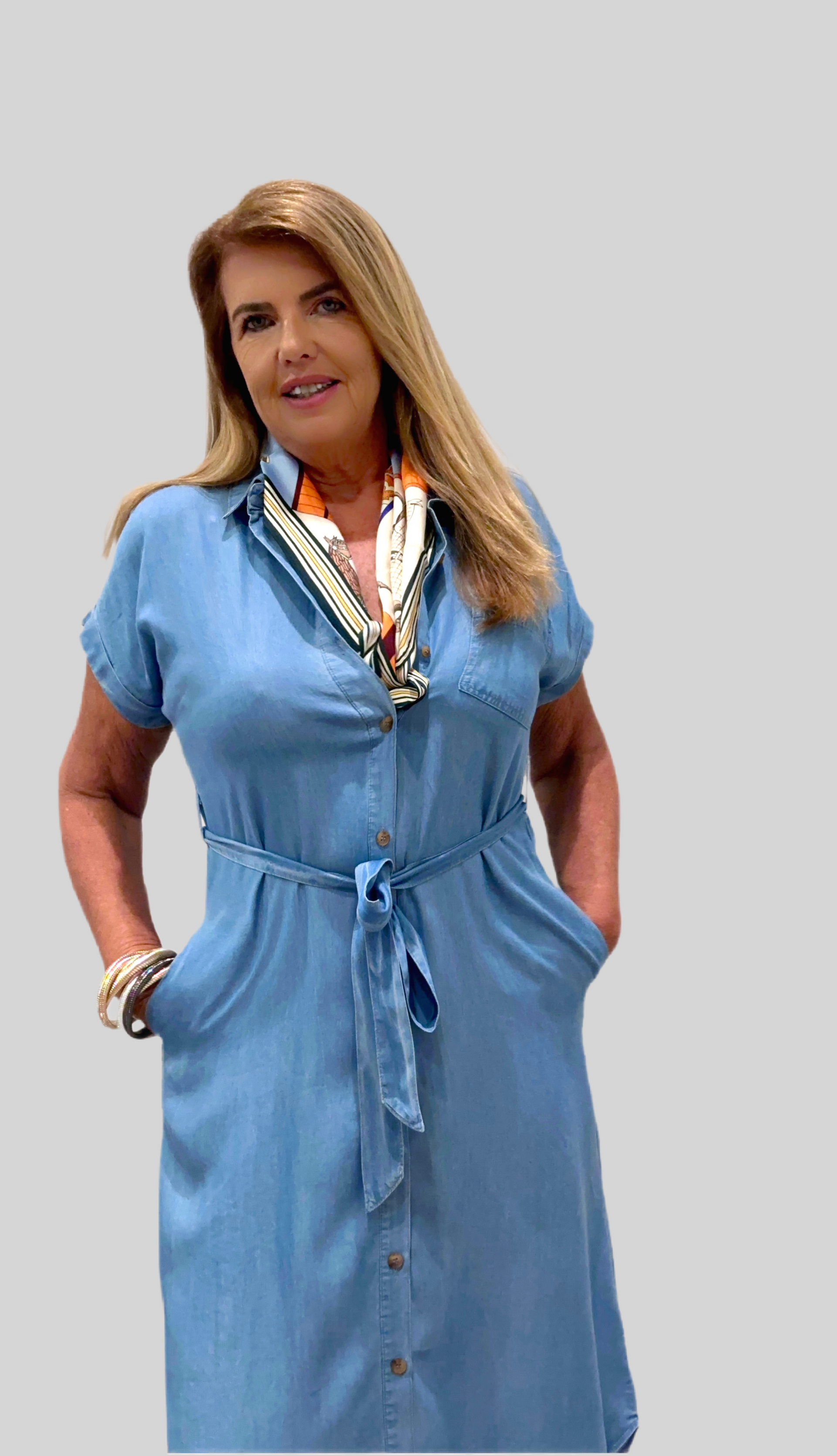 denim shirt dress with scarf Denim done right for fall  This dress is the definition of versatile, and  were making it even better with a silk scarf. Watch to see our favorite  way to tie it!, #paigedenim #prefall #fashion