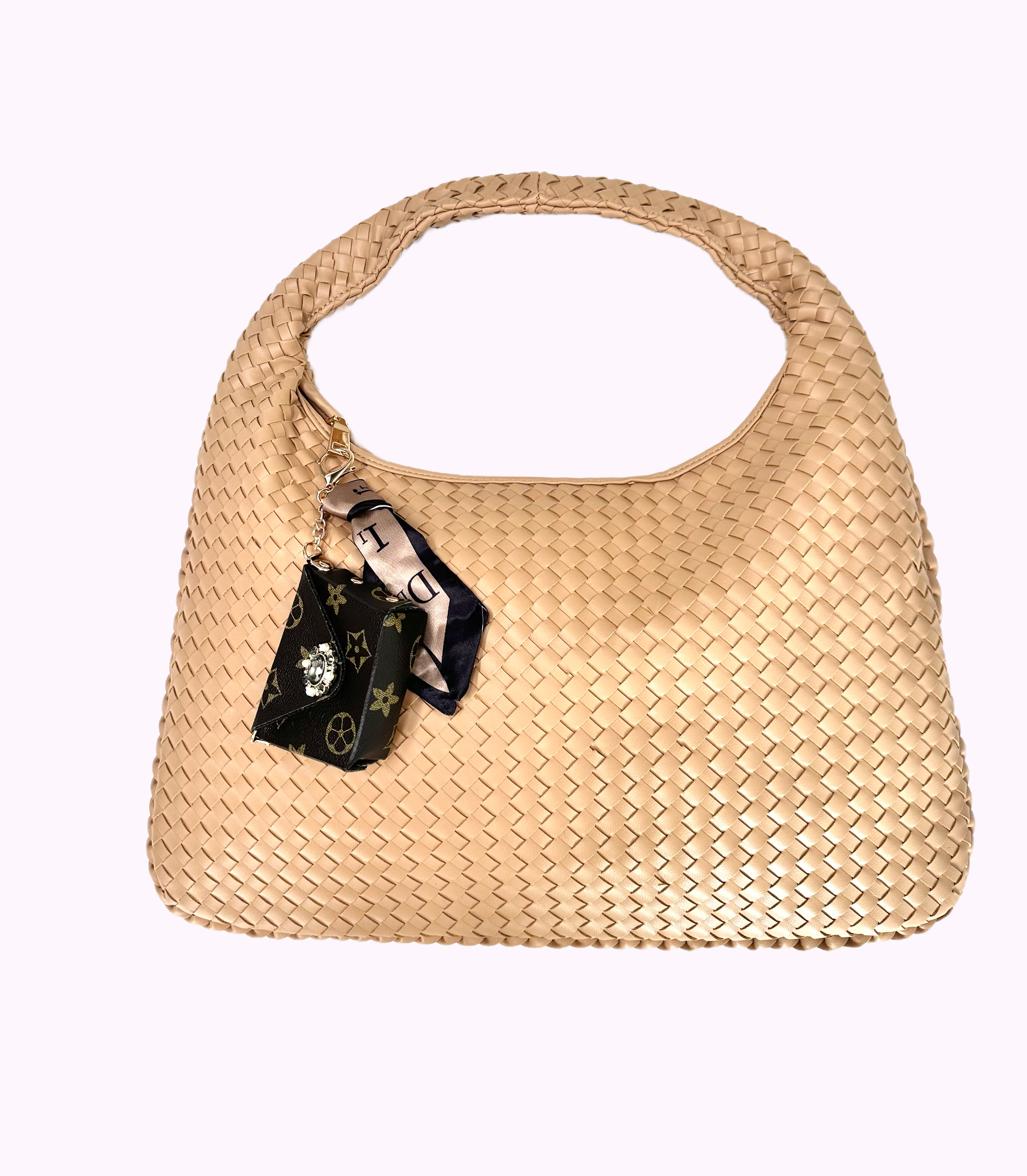 Woven Shoulder Bag Bundle with Bag Charm
