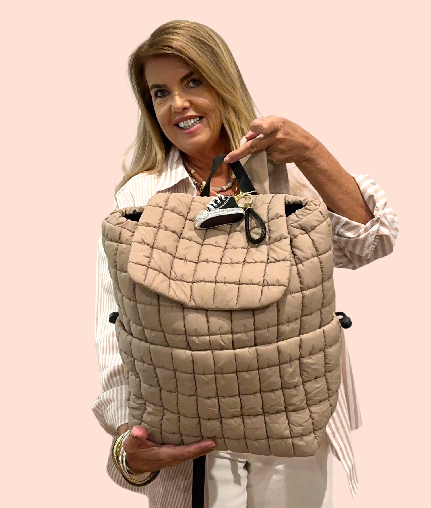 Quilted Cushion Design Alex Backpack Bundle with Bag Charm