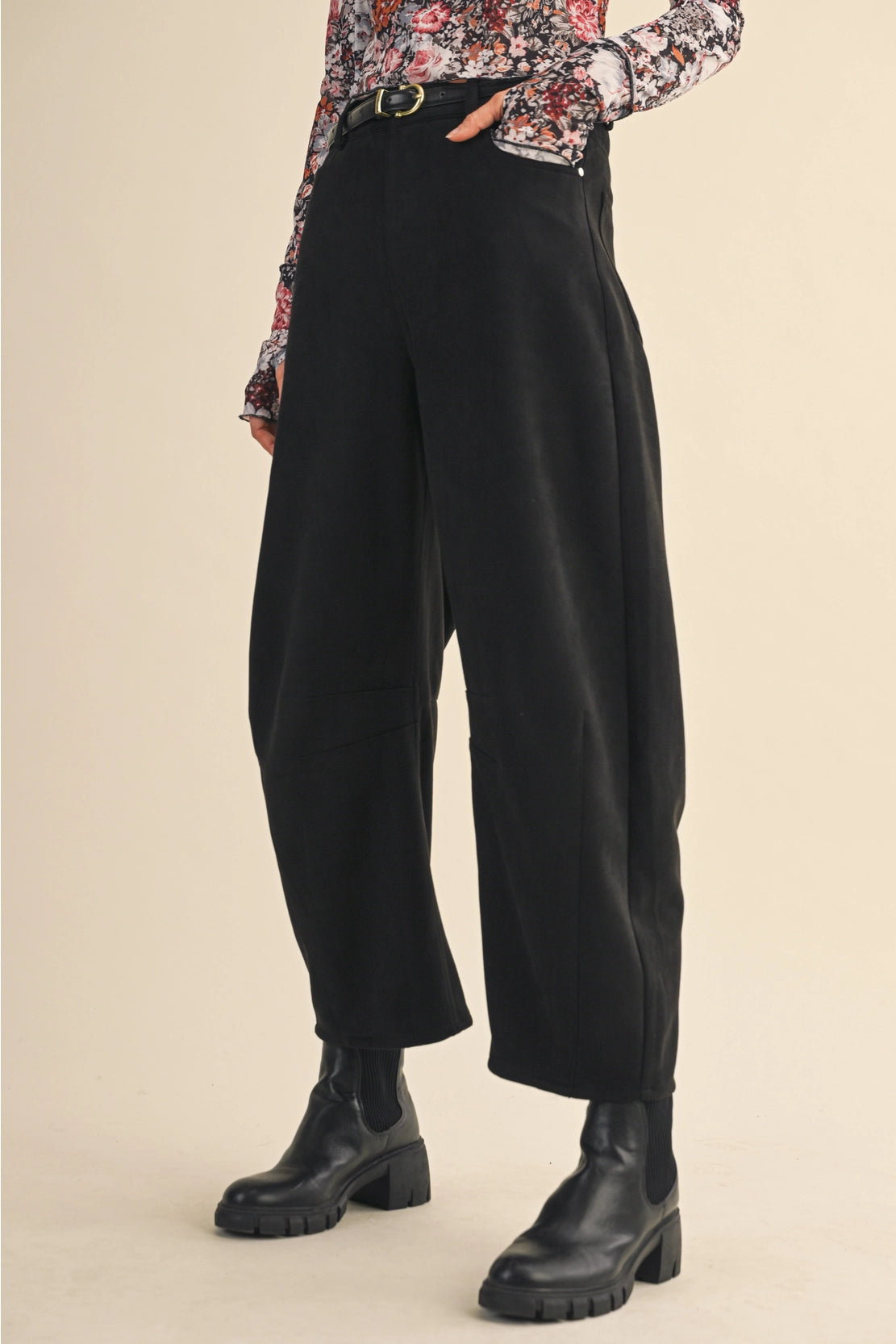 Suede Barrel Pants Black and Taupe