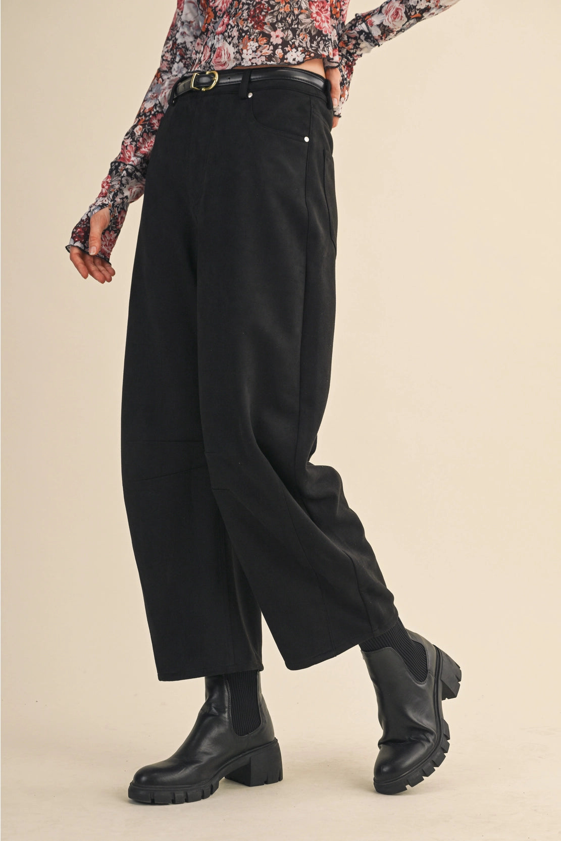 Suede Barrel Pants Black and Taupe