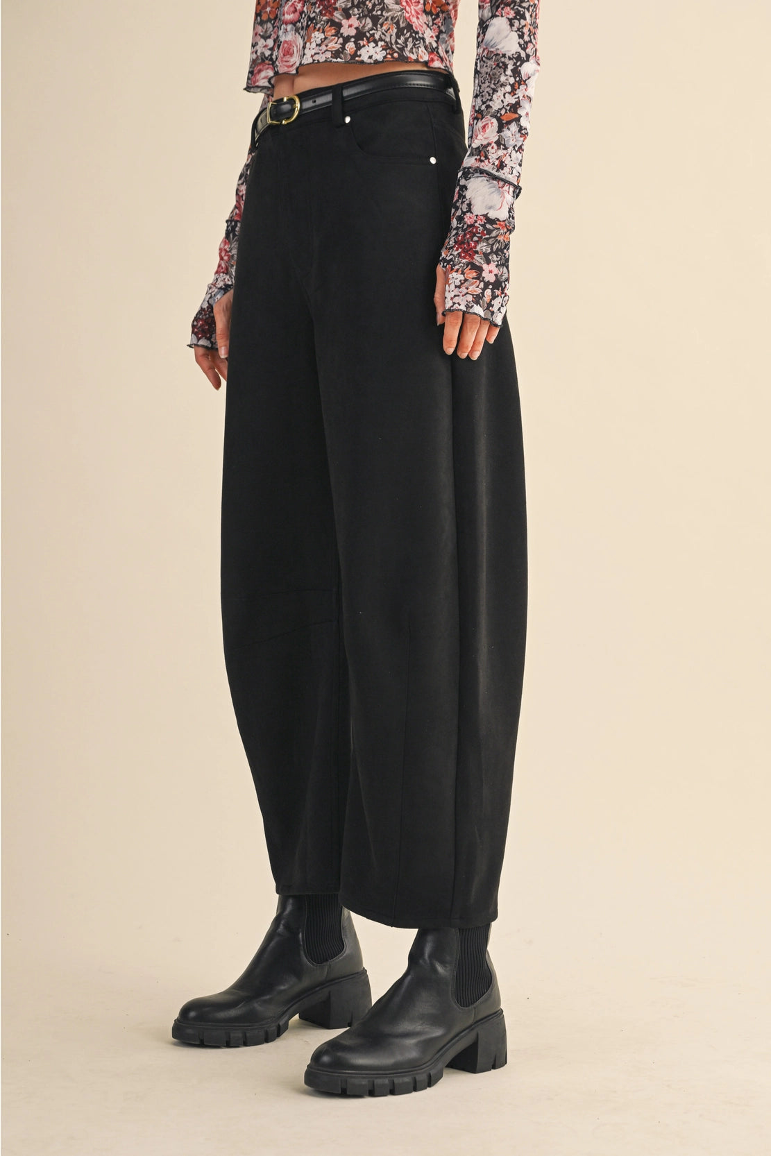 Suede Barrel Pants Black and Taupe