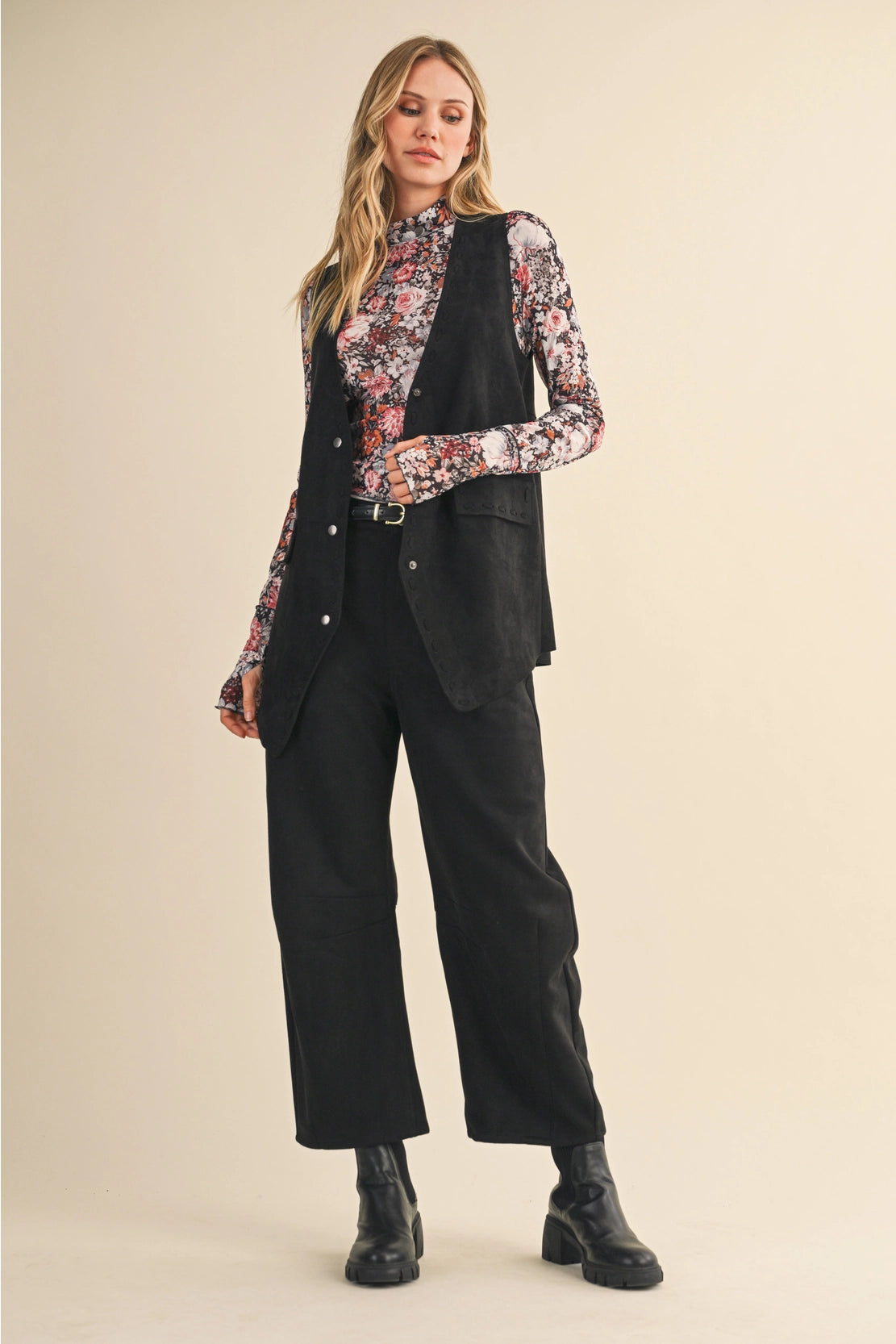 Suede Barrel Pants Black and Taupe