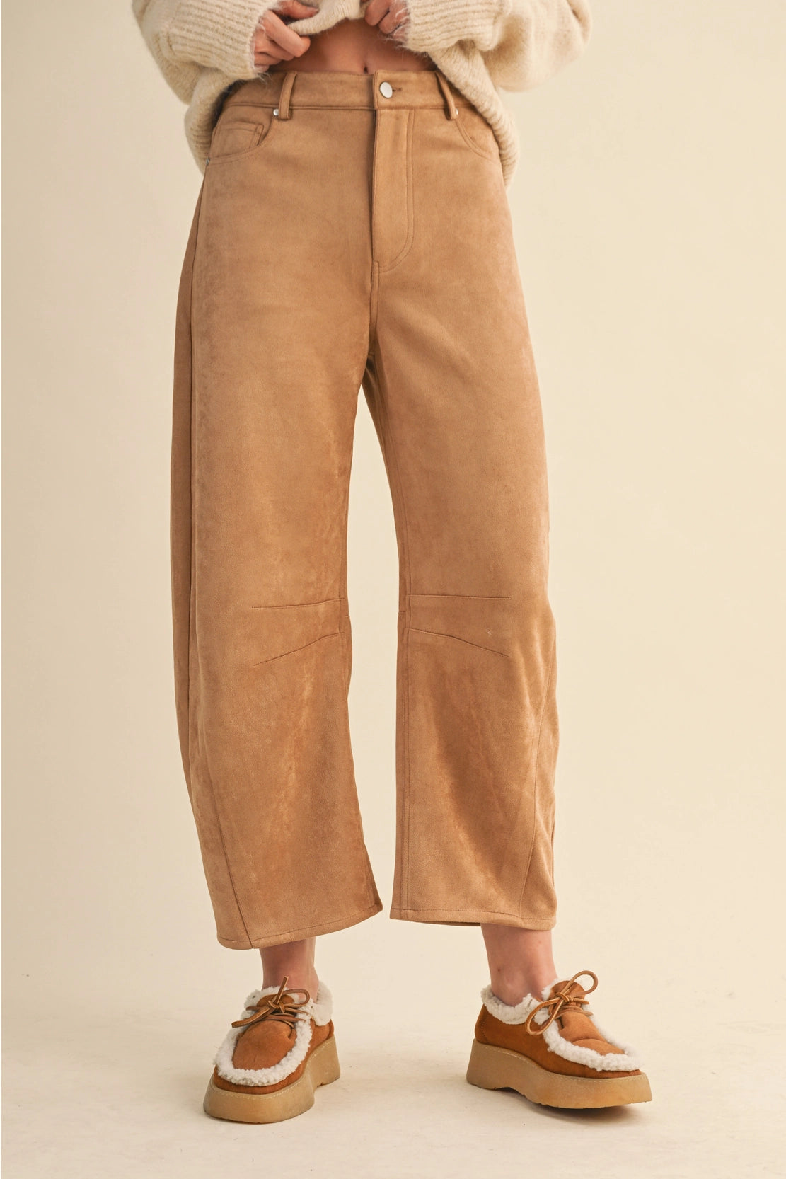 Suede Barrel Pants Black and Taupe