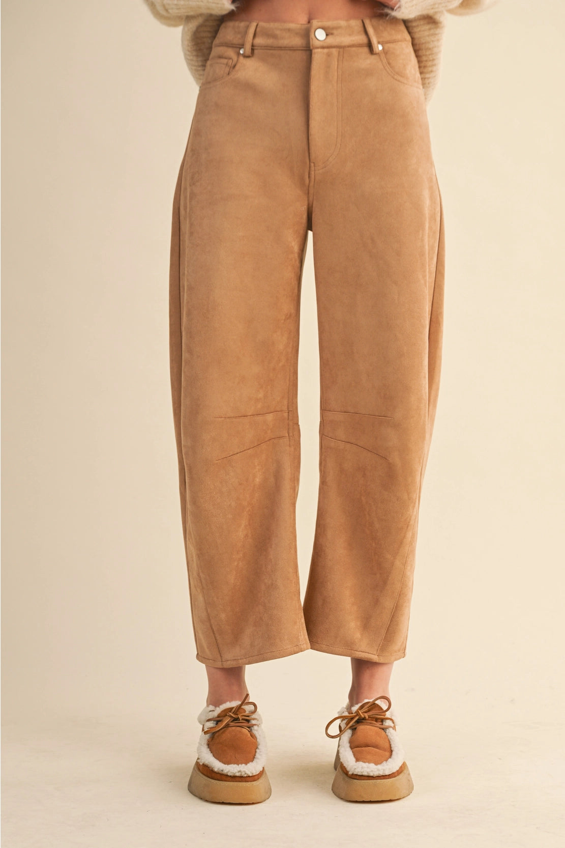 Suede Barrel Pants Black and Taupe