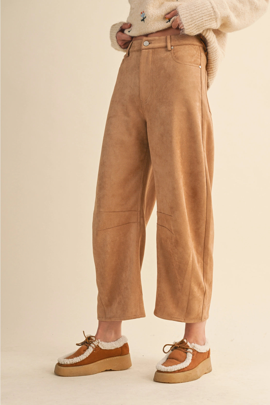 Suede Barrel Pants Black and Taupe