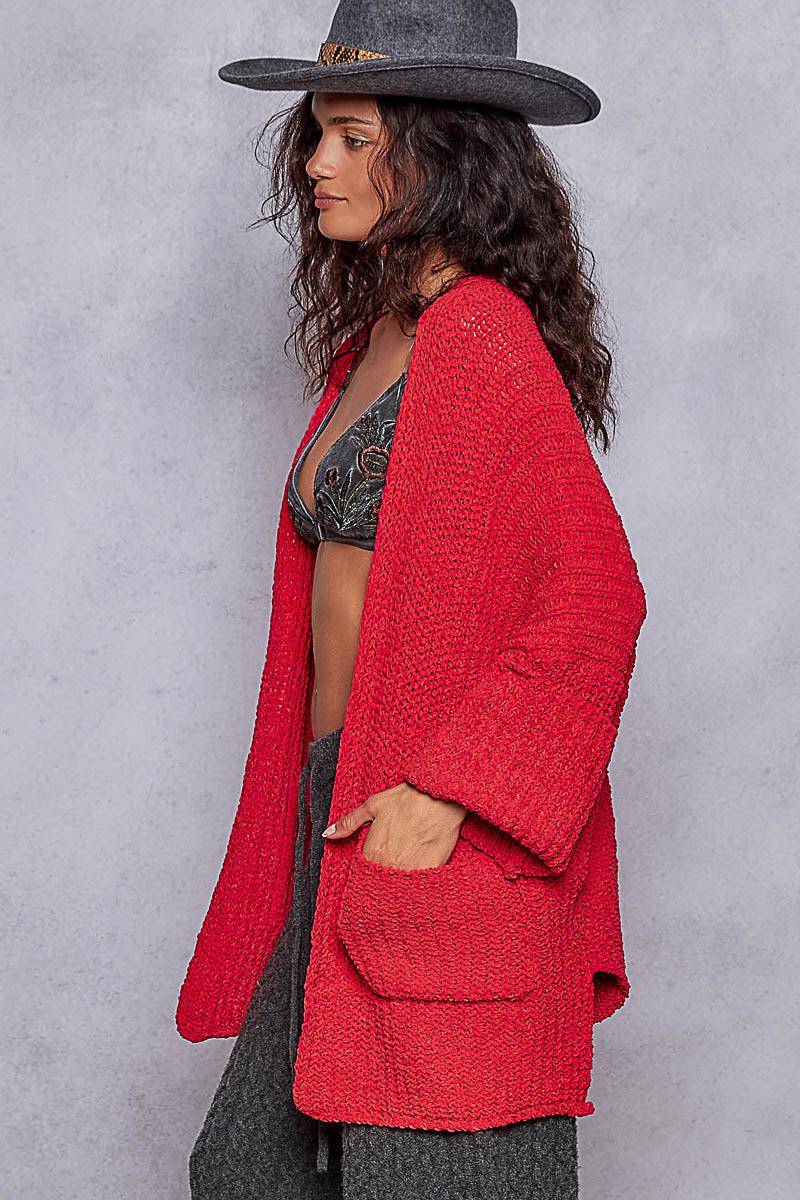 Long Sleeve Solid and Soft Red Cardigan