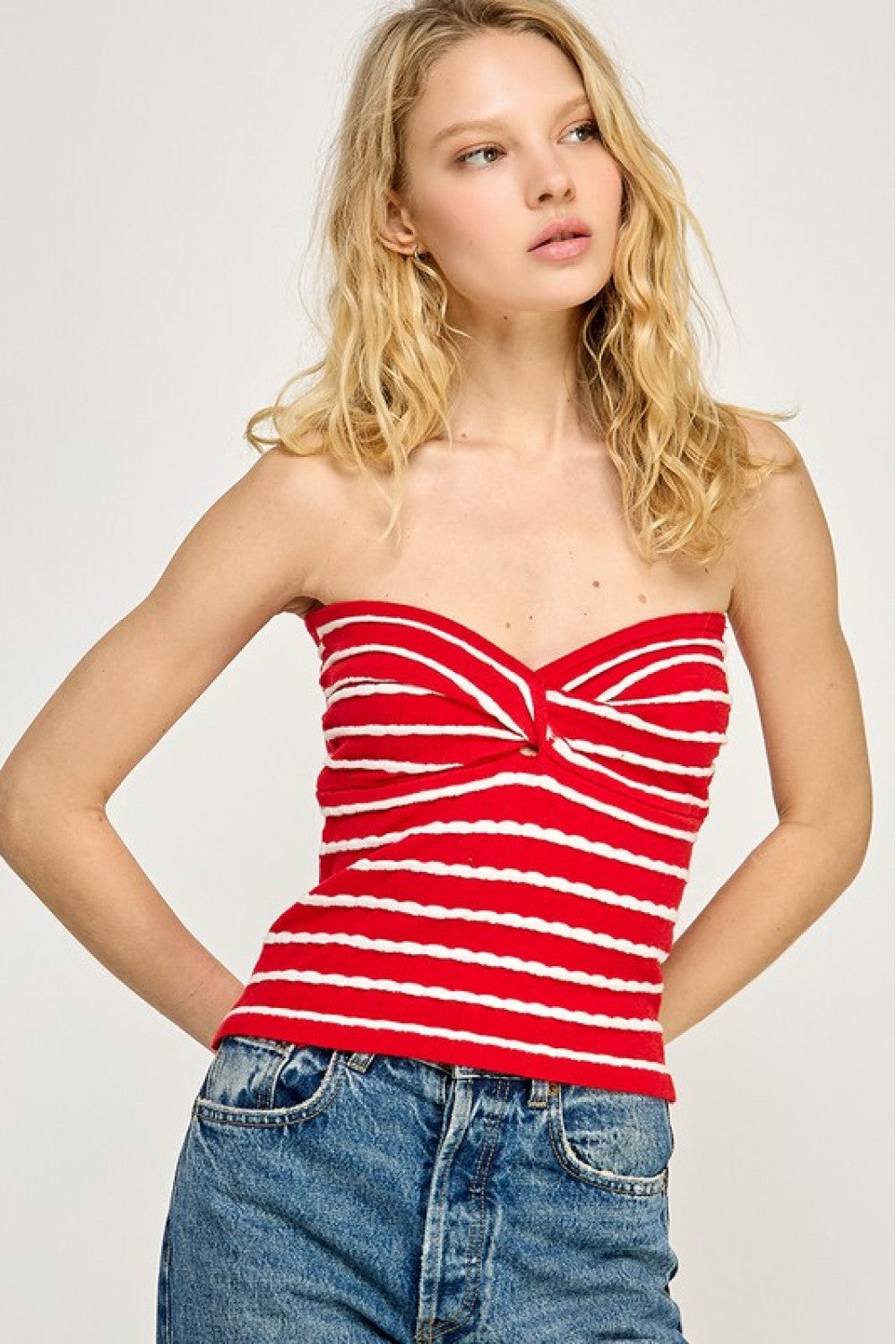 Red and White Twist Front Sweater Tube Top
