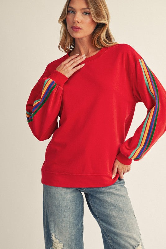 Velvet Tape Trim Accent Washed Sweatshirts