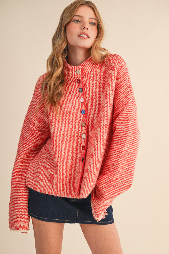 Striped Button Down Sweater Cardigan