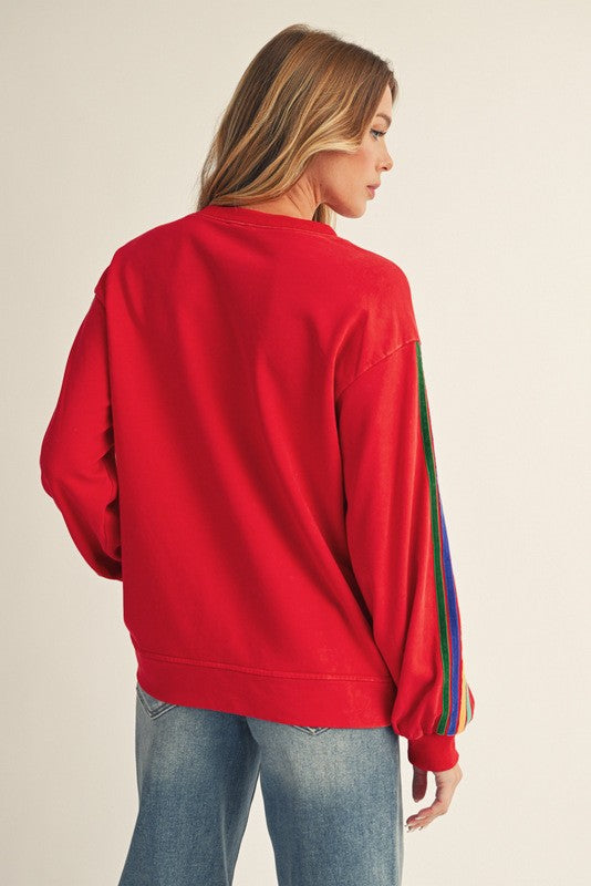 Velvet Tape Trim Accent Washed Sweatshirts