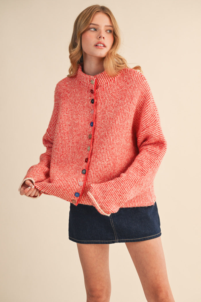 Striped Button Down Sweater Cardigan